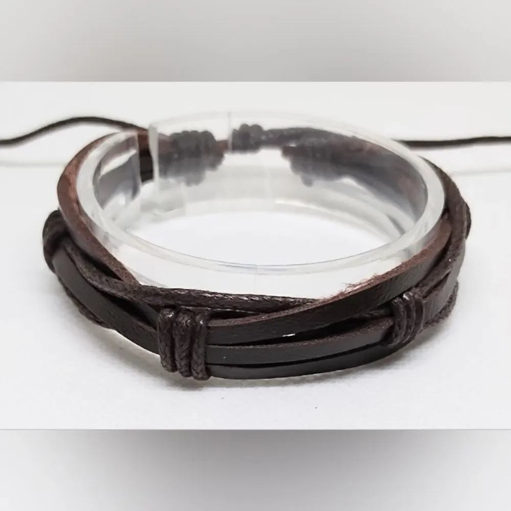 Men's‎ bracelet leather braided layered brown new e51